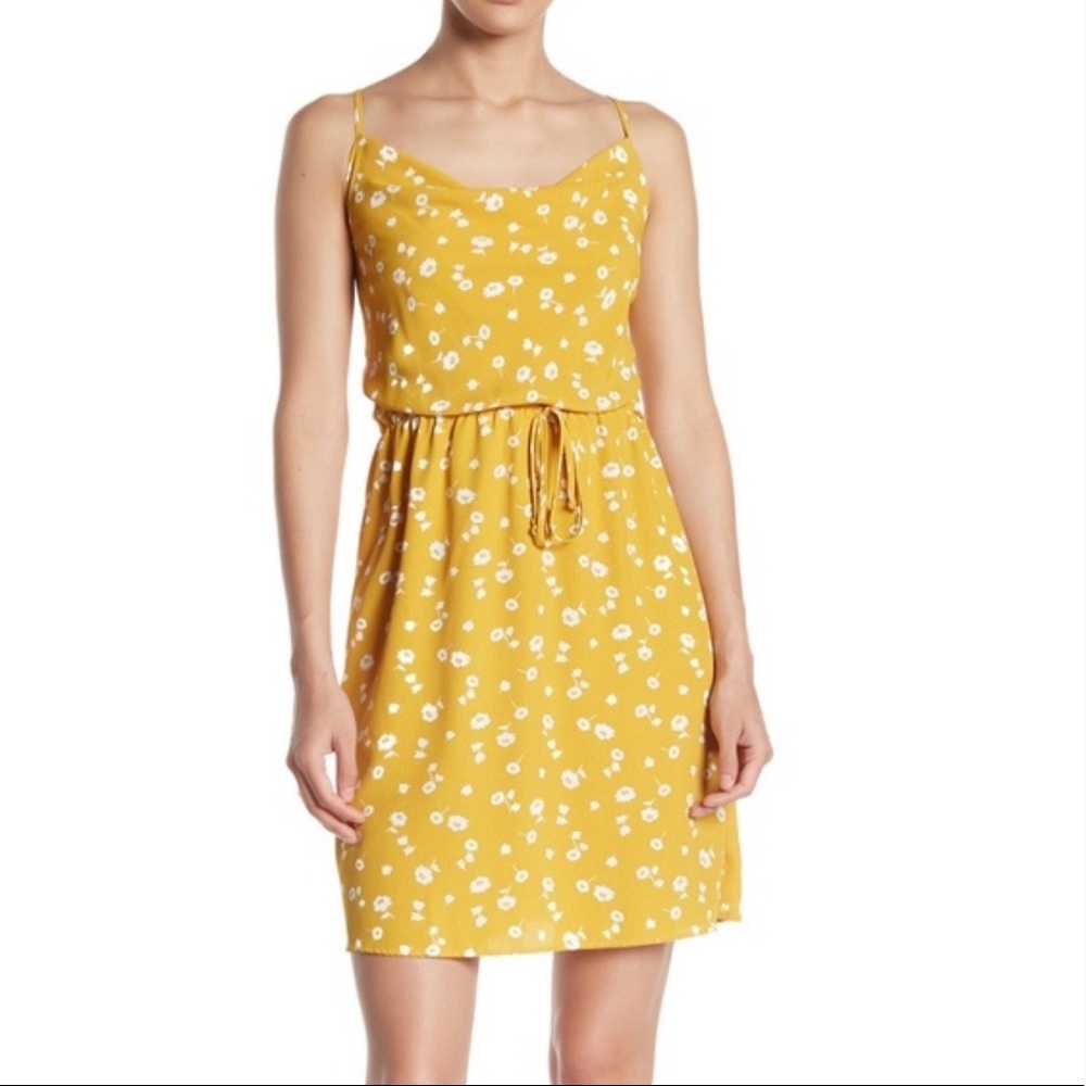 The Vanity Room Floral Yellow Sleeveless Mini Dress